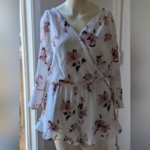 One Clothing Pink and Black Floral V-Neck Romper